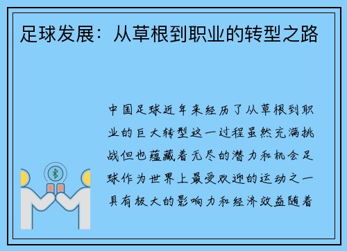 足球发展：从草根到职业的转型之路