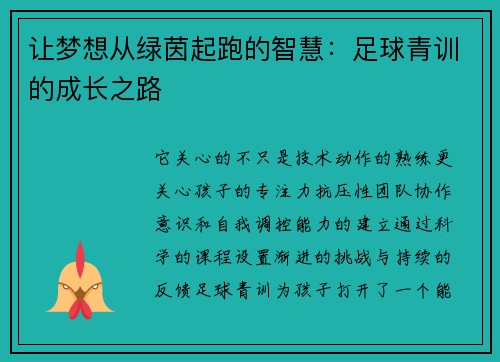 让梦想从绿茵起跑的智慧：足球青训的成长之路