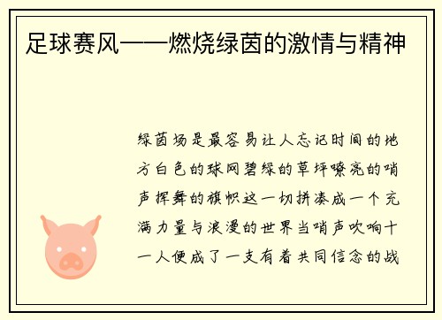 足球赛风——燃烧绿茵的激情与精神
